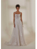 Square Neck Ivory Embroidered Lace Tulle Floral Wedding Dress